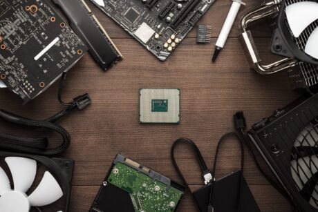 Computer components including CPU and Motherboard