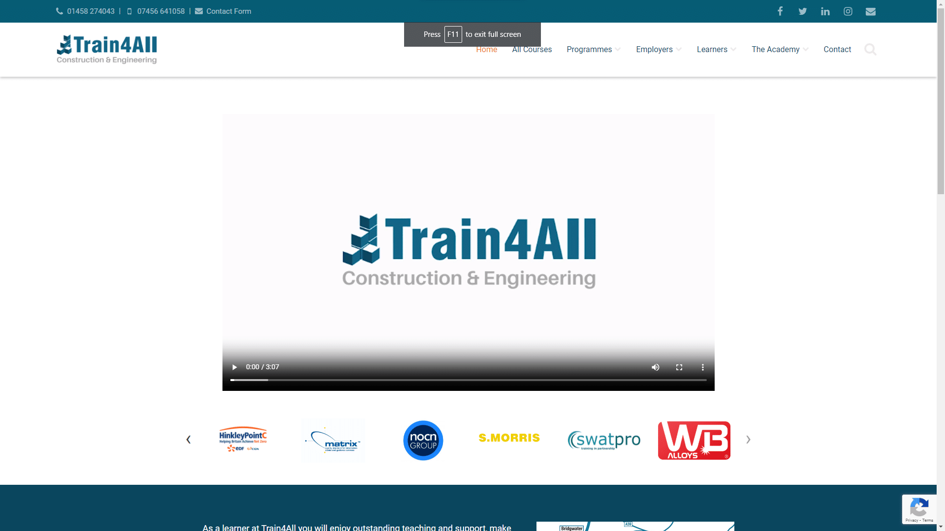 Screenshot of the Train4All website